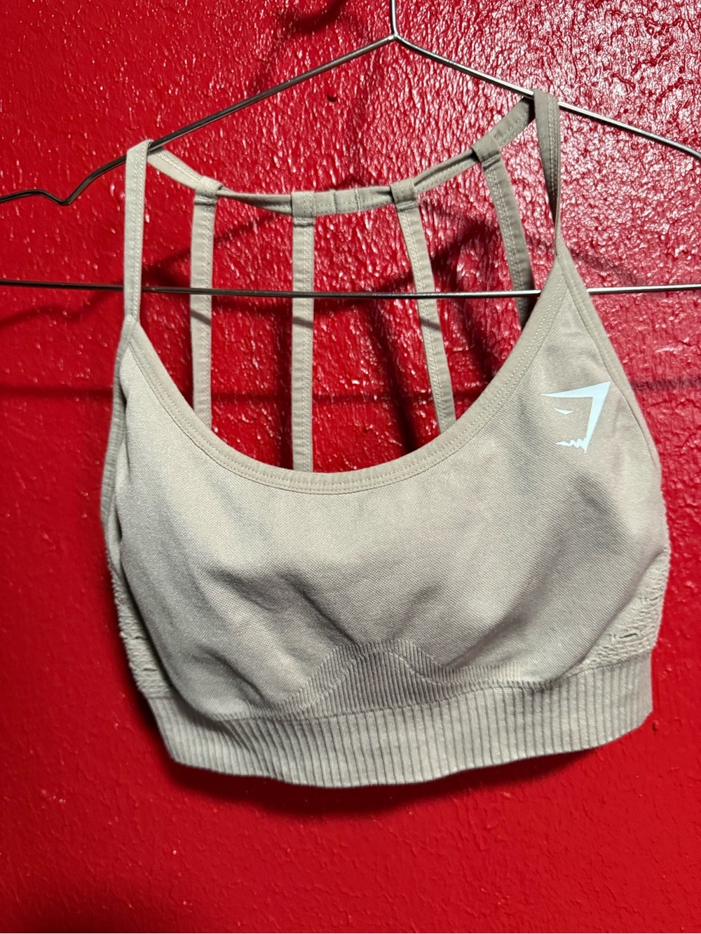 206. Preloved Gymshark Strappy Seamless Sports Bra - Taupe Beige
